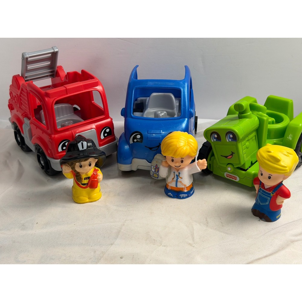Fisher-Price Little People Vehicle Lot Fire Truck, Tractor, Car and Figures
